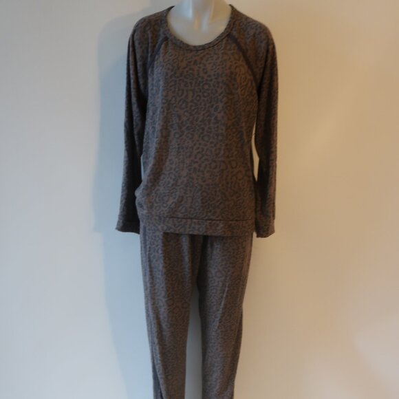 Womens P.J. Salvage Brown Black Leopard 2Pc Set Leisure Top/L Jogger Pants XL * - Picture 1 of 12